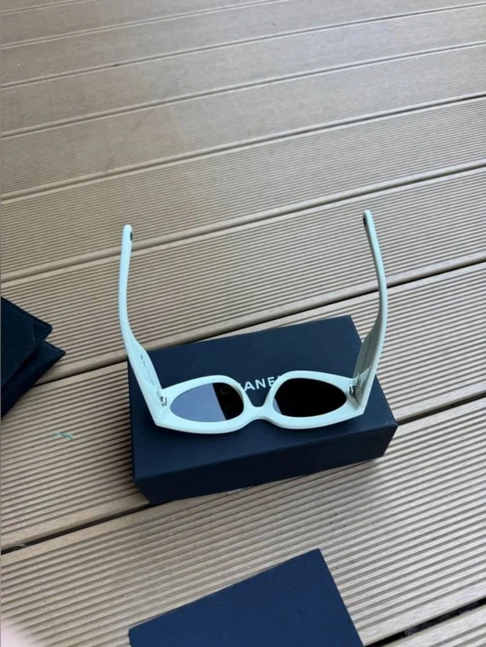 CHANEL Black White Cat-Eye Sunglasses with CC Accent